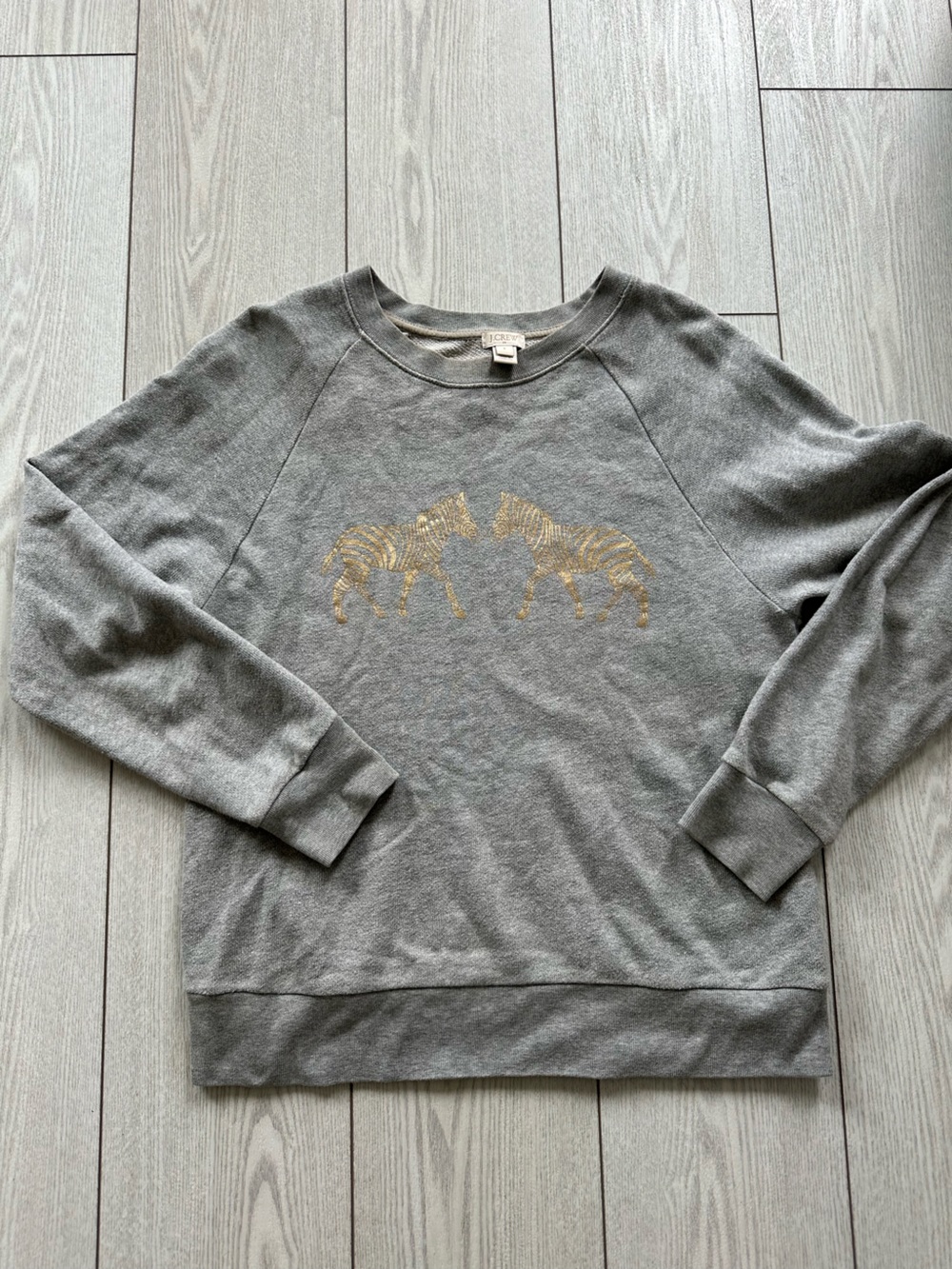 J Crew Gray Sweatshirt with Gold Zebra Graphic Small